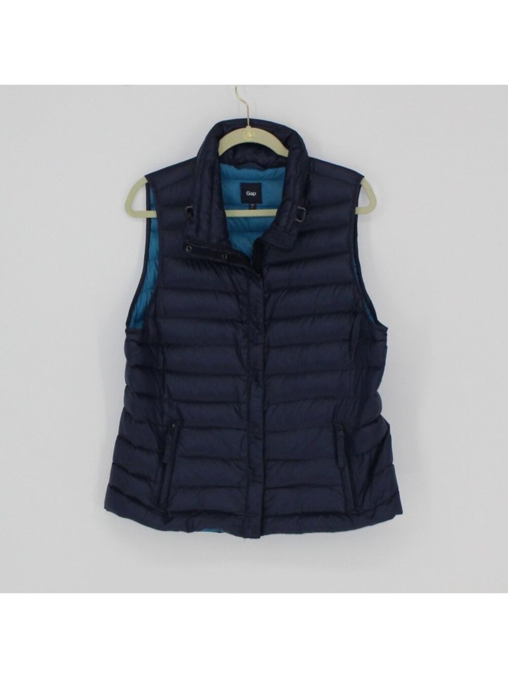 Gap Womens Navy Blue Down Puffer Vest L Nylon Shell & Lining